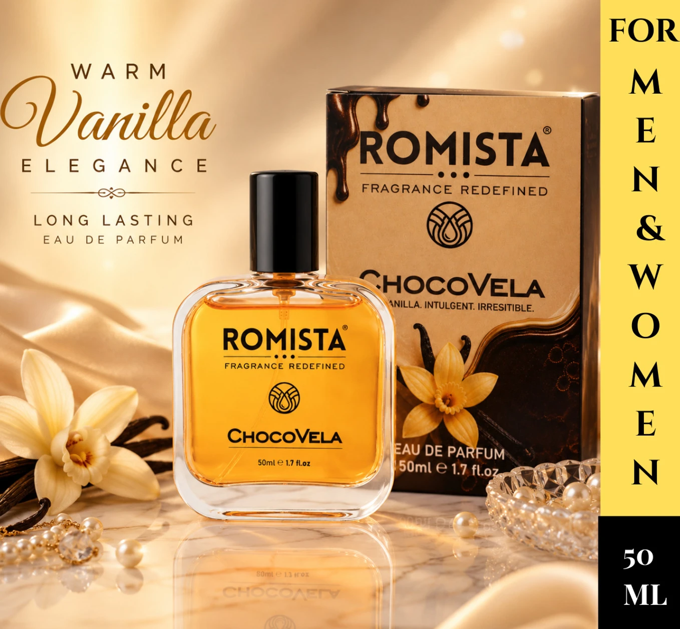Romista ChocoVela Perfume with blend of Vanilla and Chocolate Notes Eau de Parfum  –  50 ml (For Men & Women)